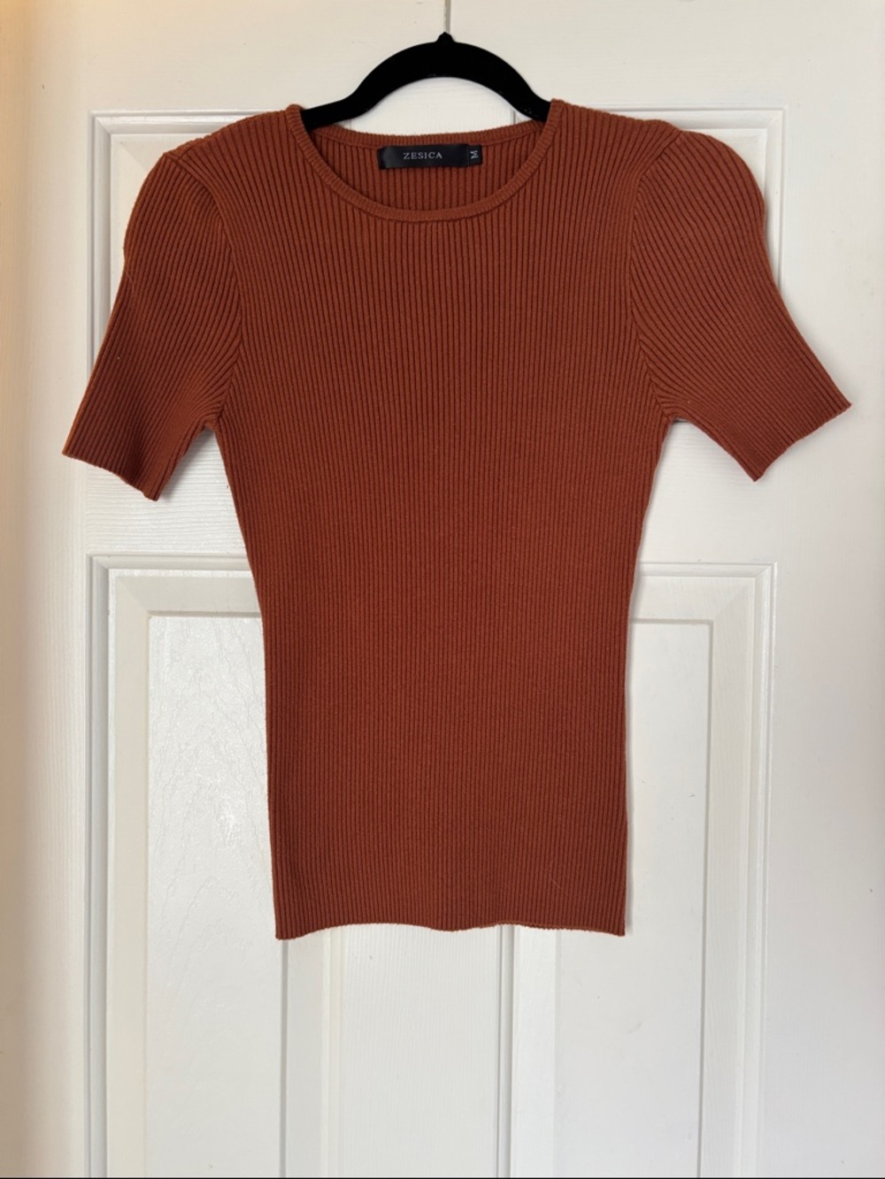 Zesica Rust Ribbed Short Sleeve Tee